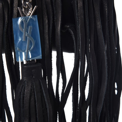 Saint Laurent Calfskin Small Monogram Fringe Bucket Bag Black 8 of 9