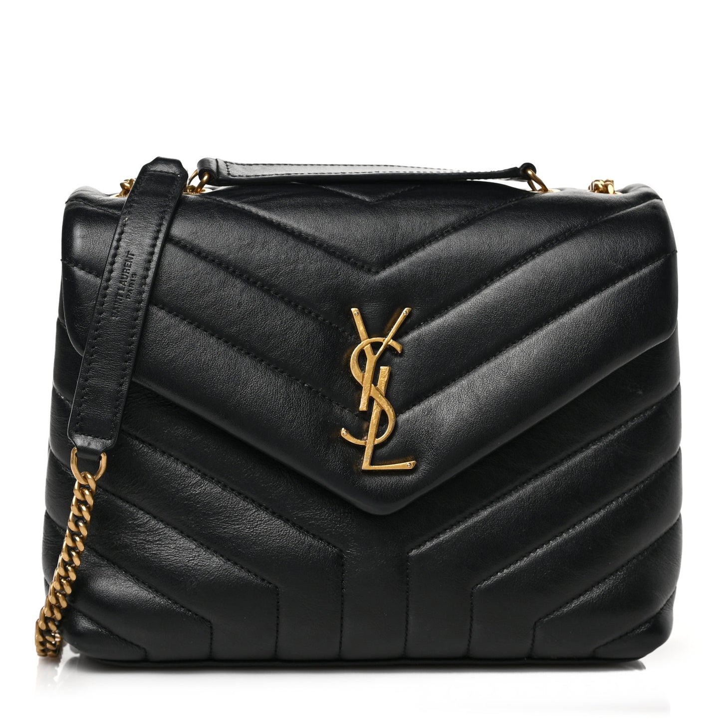 Calfskin Y Quilted Monogram Small Loulou Chain Satchel Black