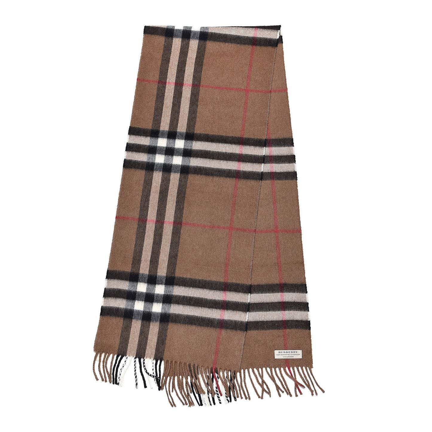 Cashmere Giant Check Fringe Scarf Brown