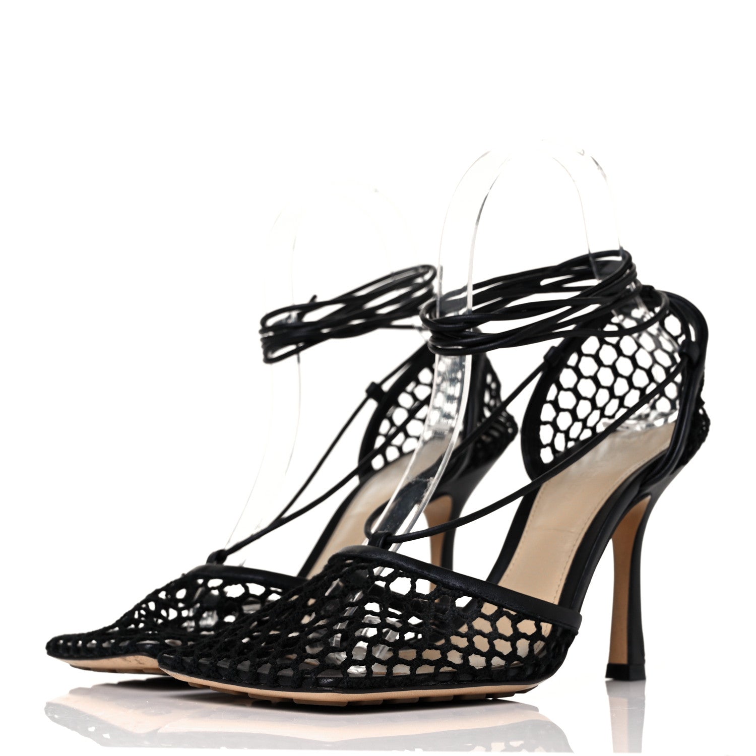 Bottega Veneta Mesh Nappa Stretch Ankle Tie Sandals 37.5 Black 3 of 8