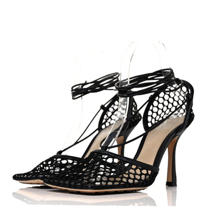 Bottega Veneta Mesh Nappa Stretch Ankle Tie Sandals 37.5 Black 3 of 8
