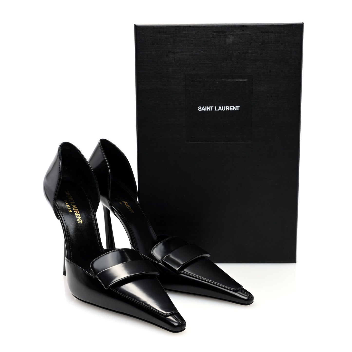 Patent Calfskin Dorsay 110 Pumps 38.5 Black