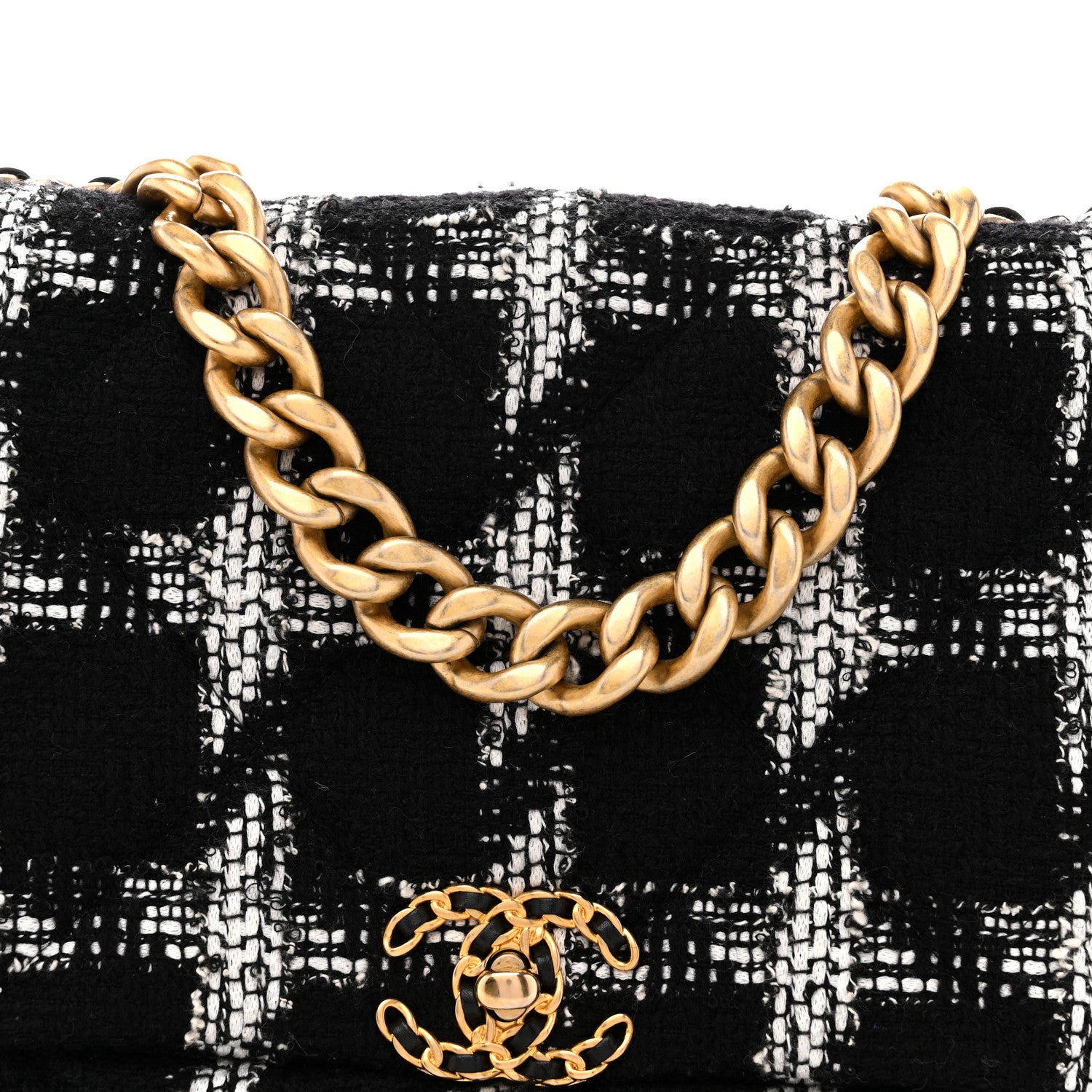 Chanel Tweed Quilted Maxi Chanel 19 Flap Black White 1874502