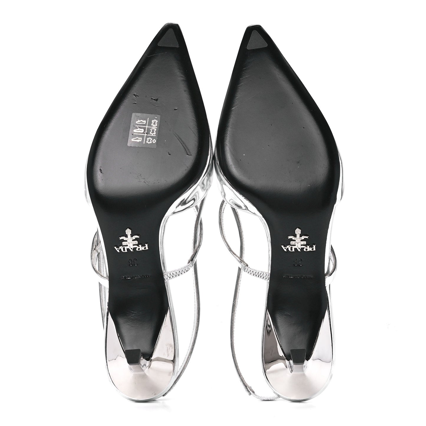 Metallic Calfskin Pointed Toe 55mm Slingback Pumps 38 Argento