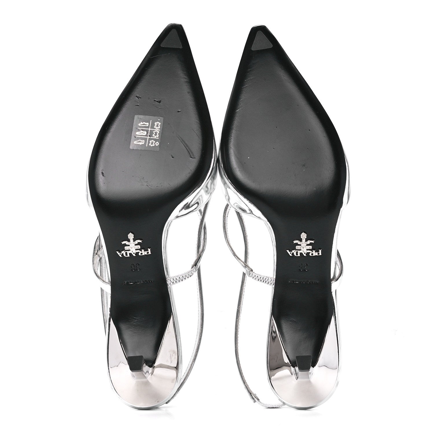 Prada Metallic Calfskin Pointed Toe 55mm Slingback Pumps 38 Argento 5 of 7