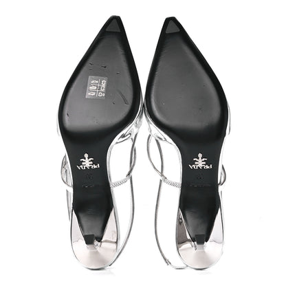 Prada Metallic Calfskin Pointed Toe 55mm Slingback Pumps 38 Argento 5 of 7