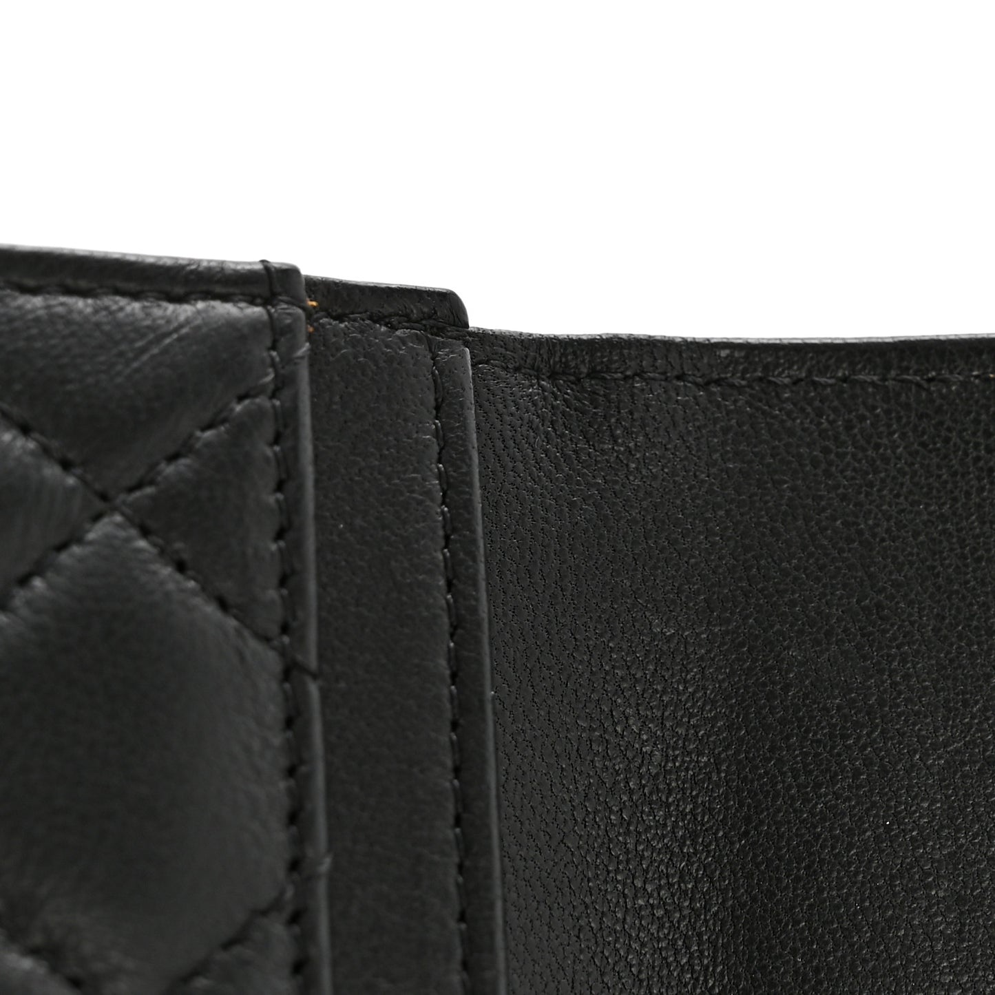 Lambskin Quilted Flap Card Holder Black