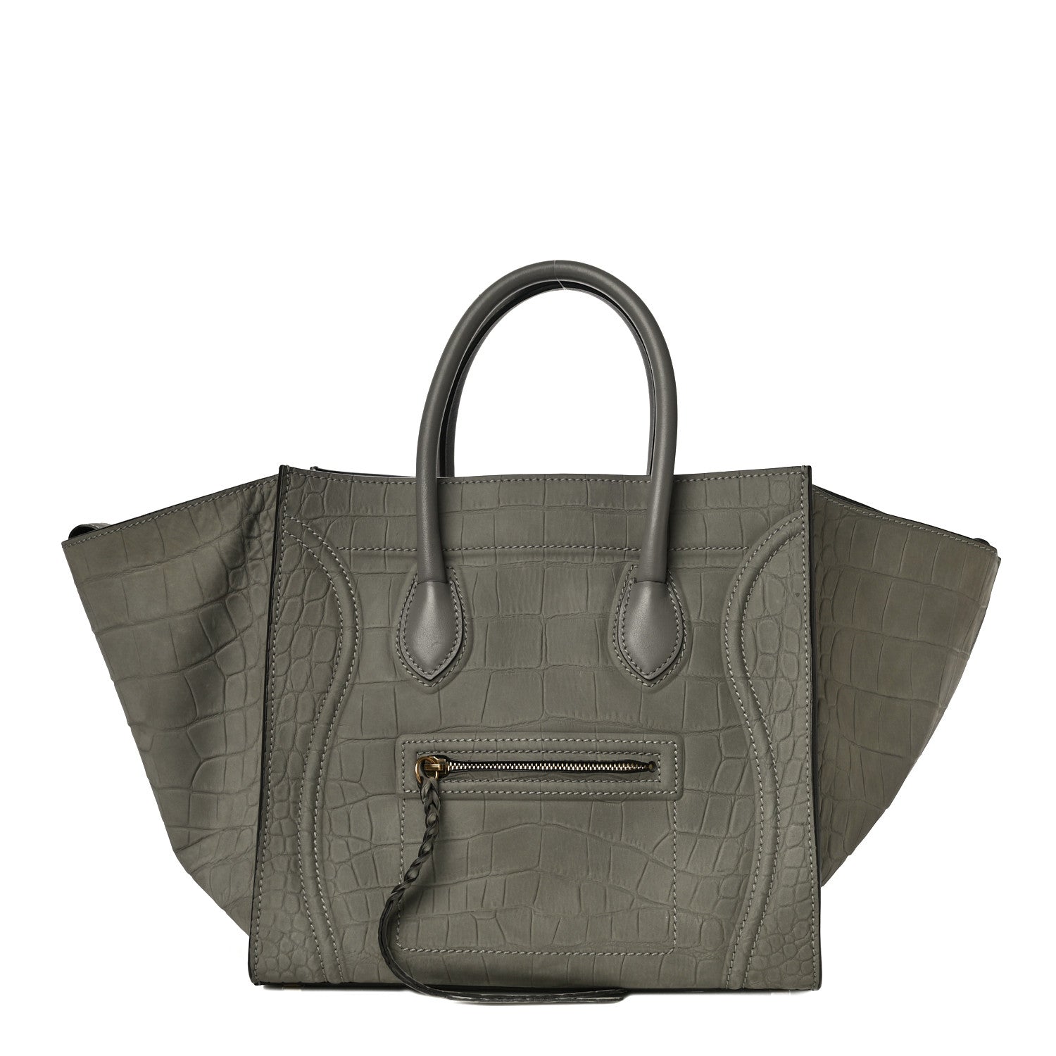 Celine Crocodile Embossed Nubuck Medium Phantom Luggage Grey 1 of 9