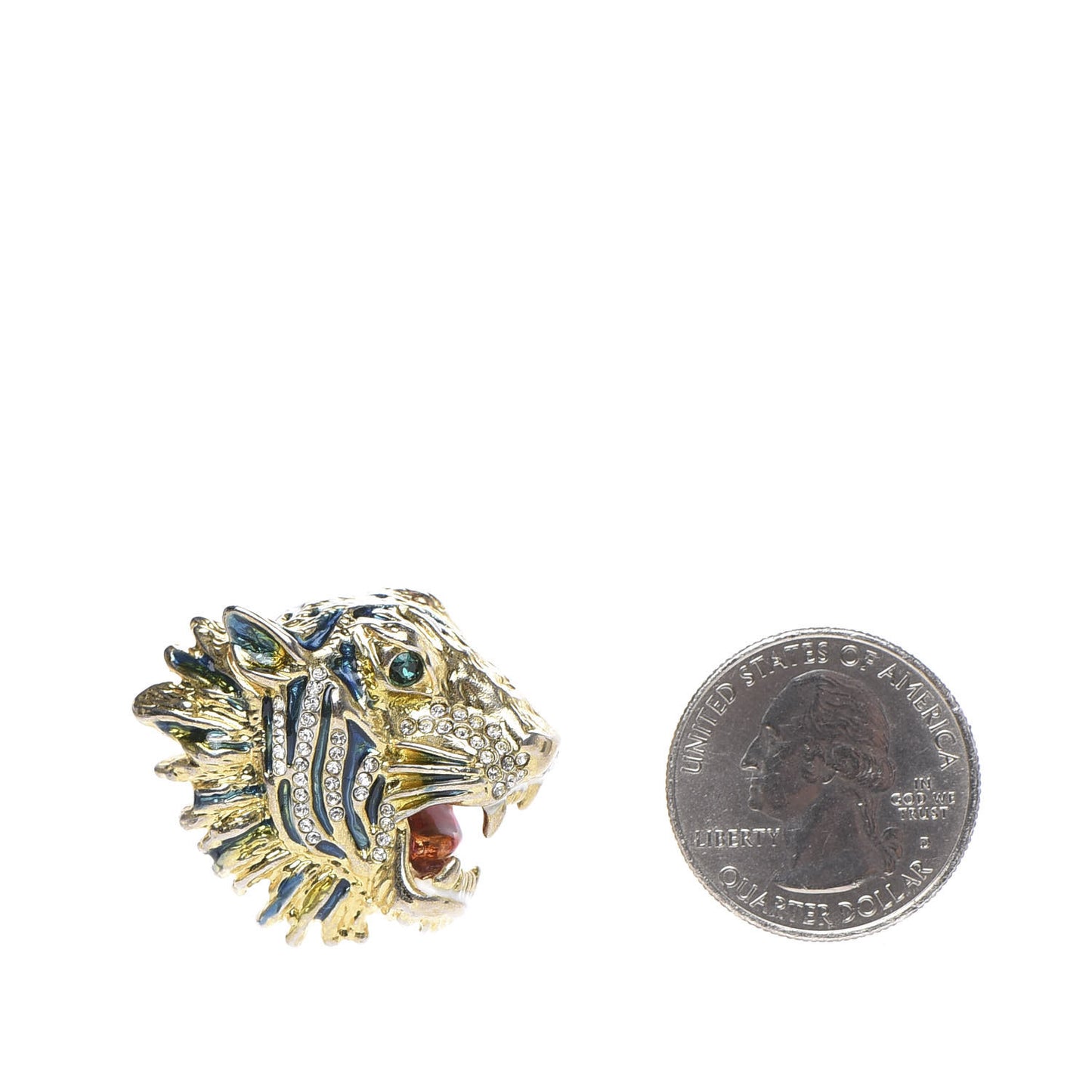 Crystal Enamel Tiger Head Earrings Gold