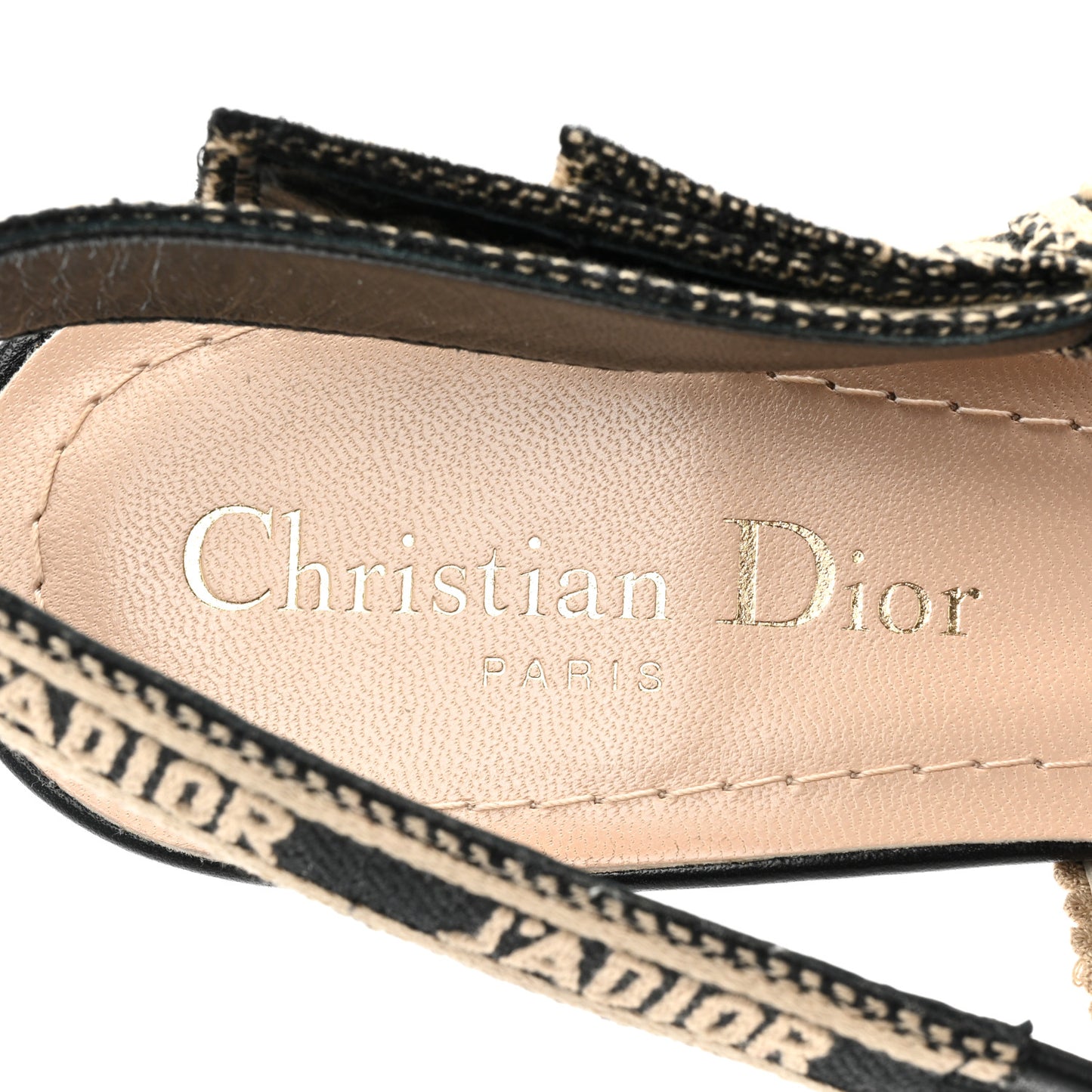 Natural Canvas Ribbon Embroidered J'Adior Slingback 65mm Pumps 37 Black Cream
