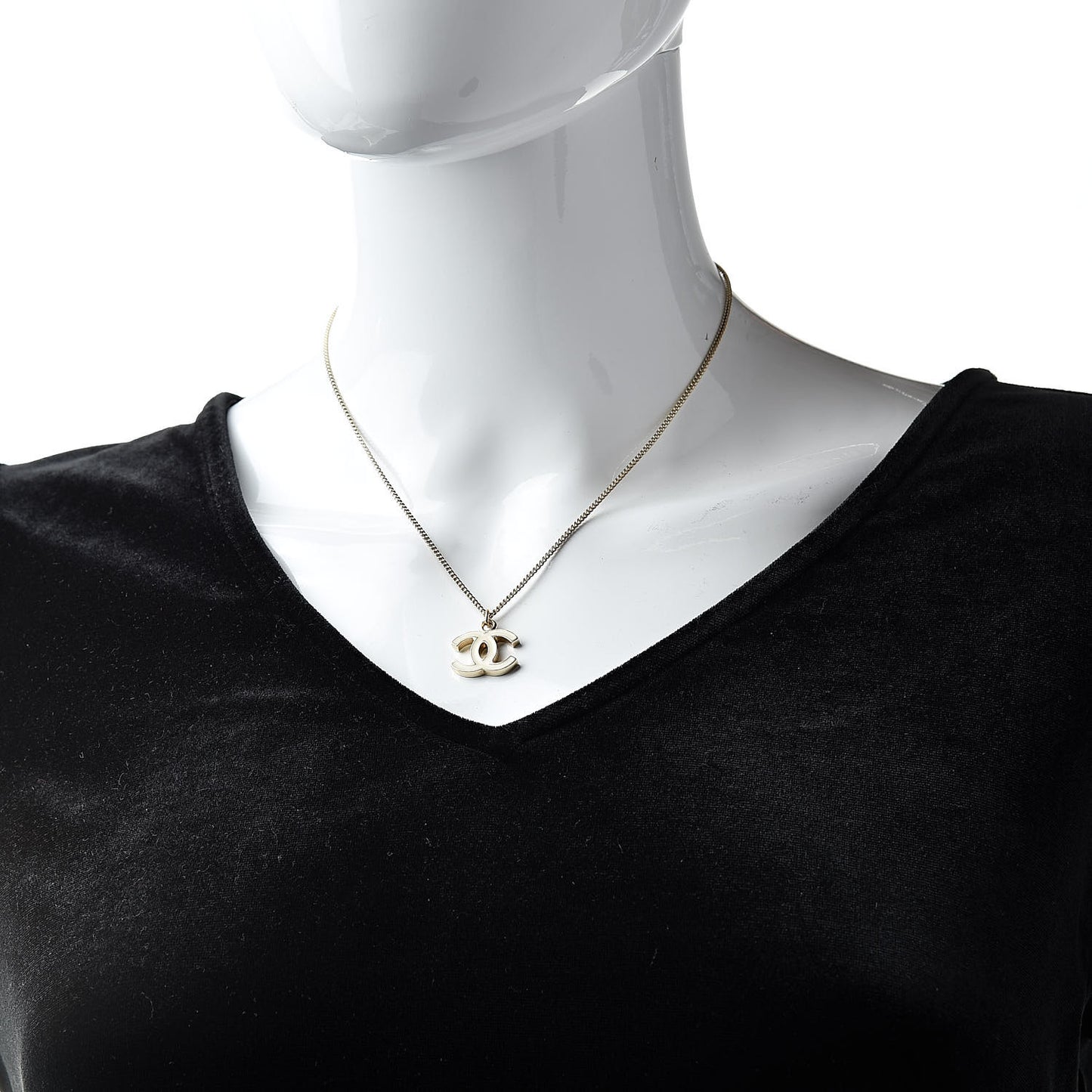 Enamel CC Pendant Necklace Beige