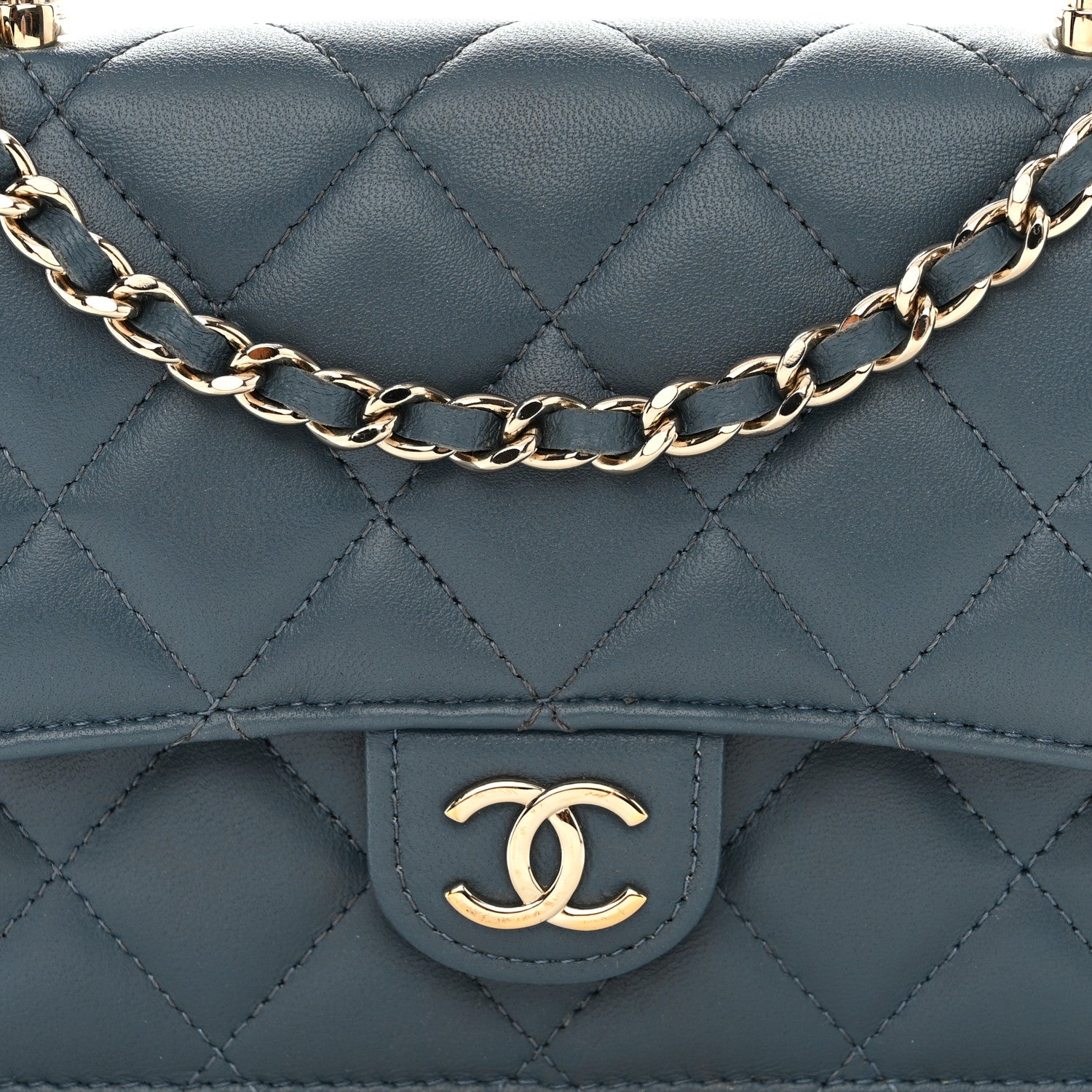 Chanel Lambskin Quilted Flap Phone Holder With Chain Blue 9 of 14