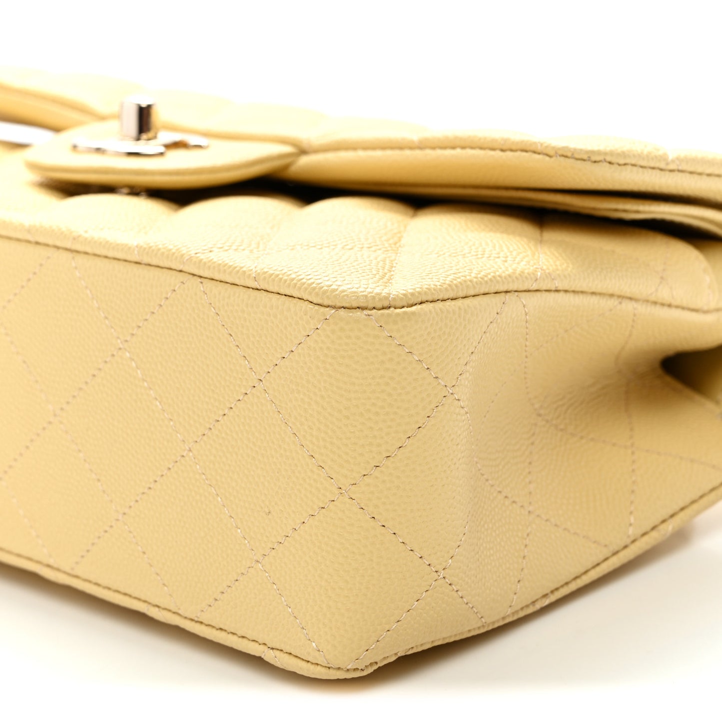Caviar Quilted Small Double Flap Light Yellow