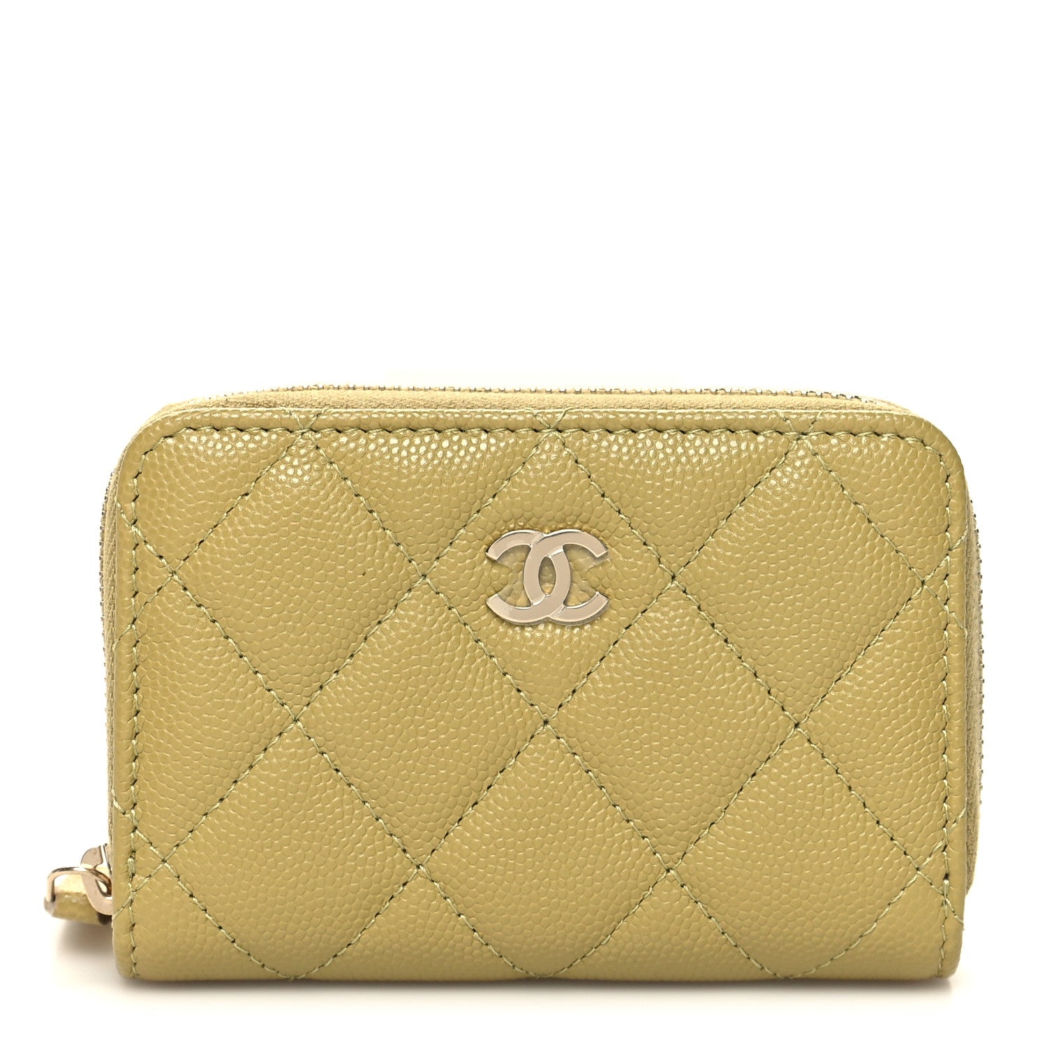 Chanel Caviar Quilted Zip Around Coin Purse Wallet Light Green 1 of 9