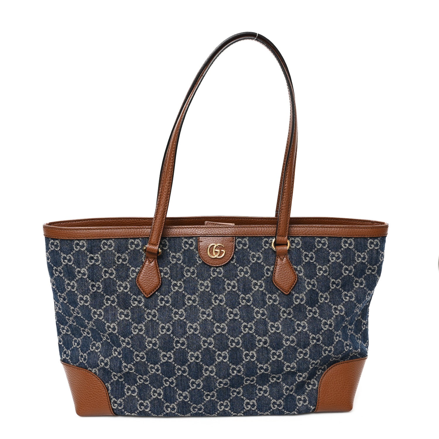 Gucci New Denim GG Monogram Medium Ophidia Shopping Tote Blue Tea Cuir 1 of 10