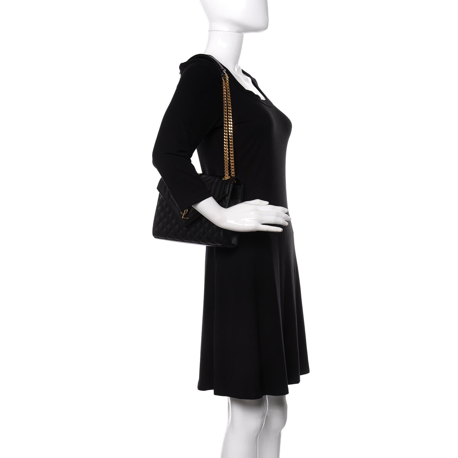 Saint Laurent Grain De Poudre Textured Mixed Matelasse Triquilt Medium Monogram Satchel Black 2 of 10