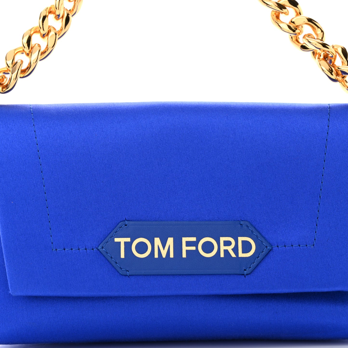 Satin Mini Label Chain Shoulder Bag Electric Blue