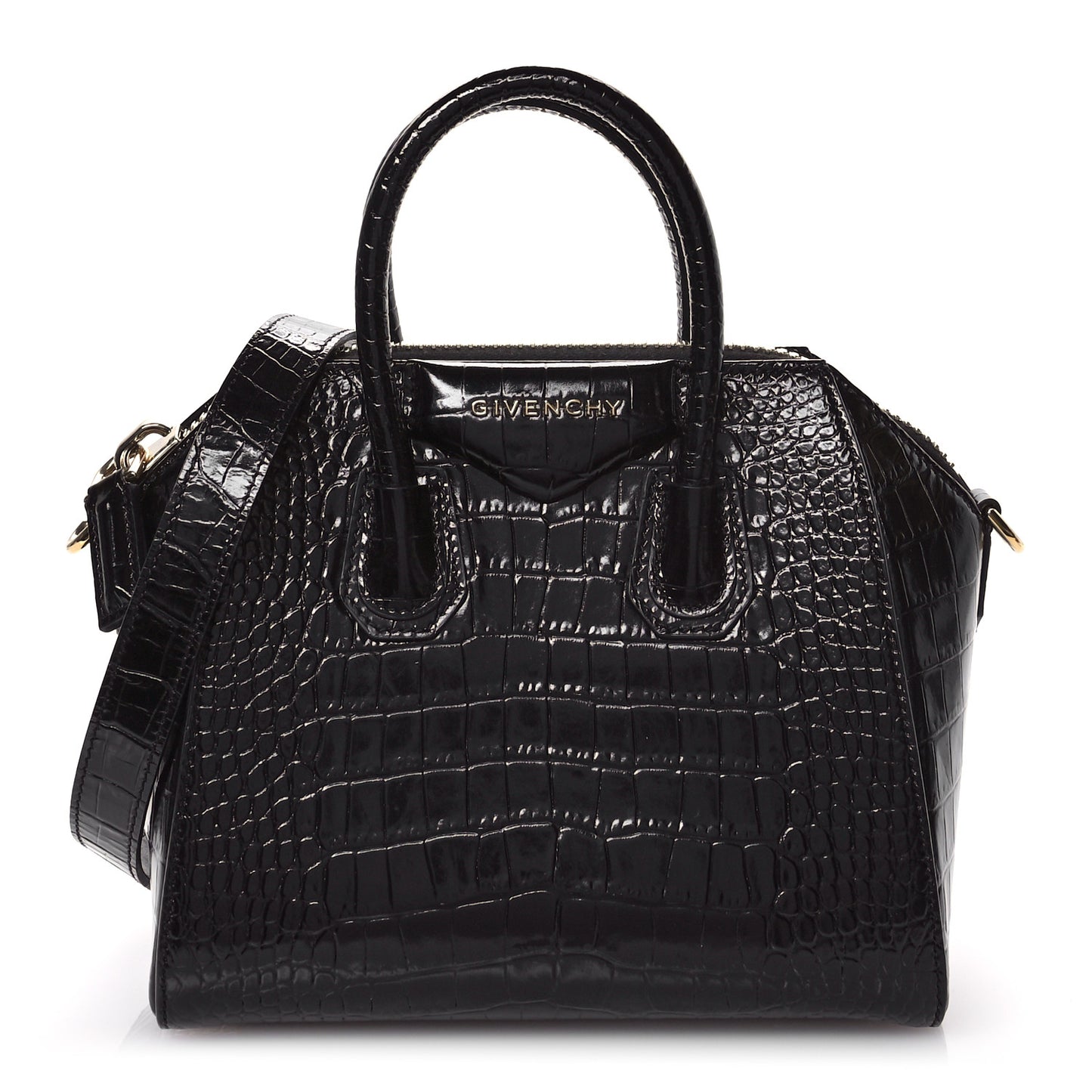 Calfskin Crocodile Embossed Mini Antigona Black