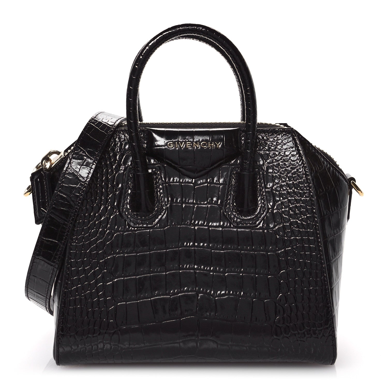 Givenchy Calfskin Crocodile Embossed Mini Antigona Black 1 of 11