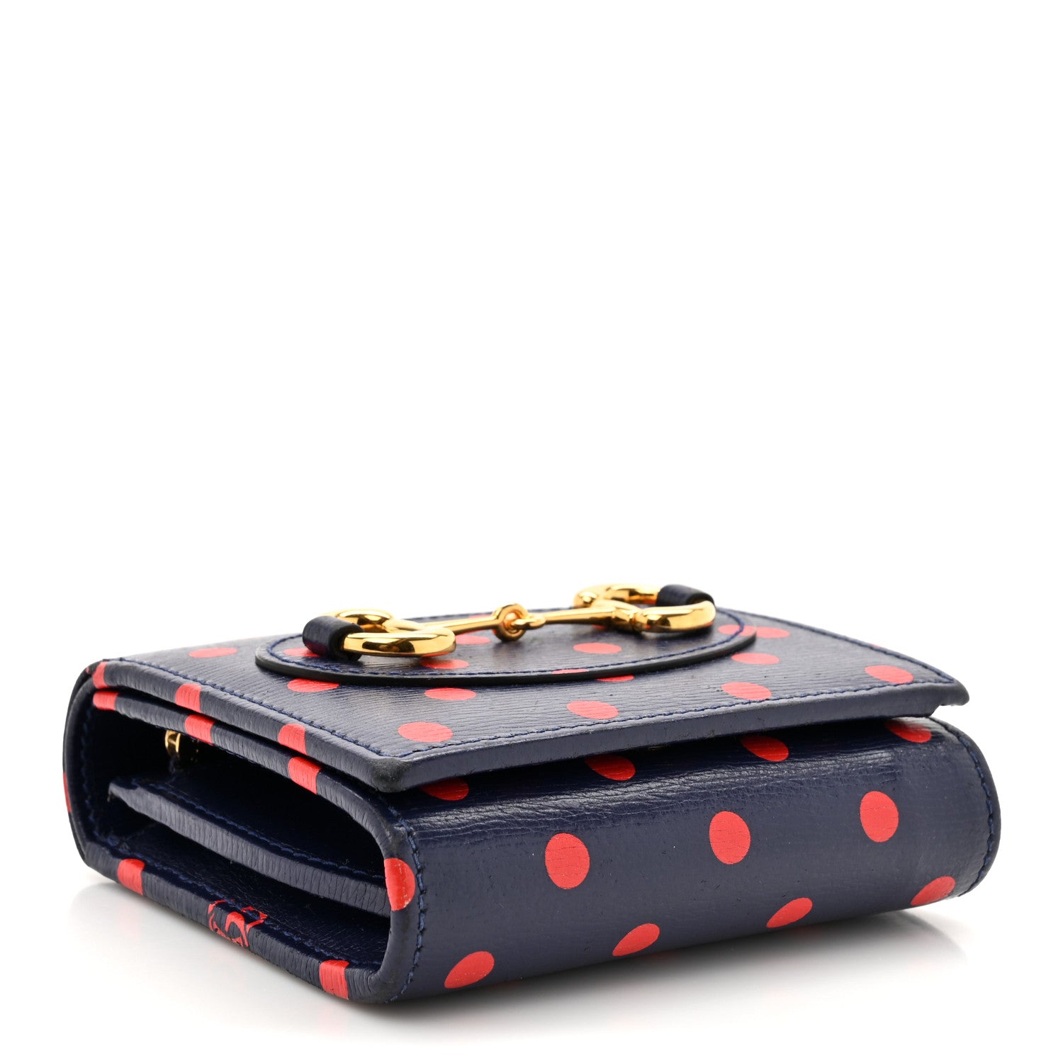 Gucci Shangai Calfskin Polka Dot Horsebit 1955 Flap Card Case Wallet Blue Orange Sailor Blue 4 of 8
