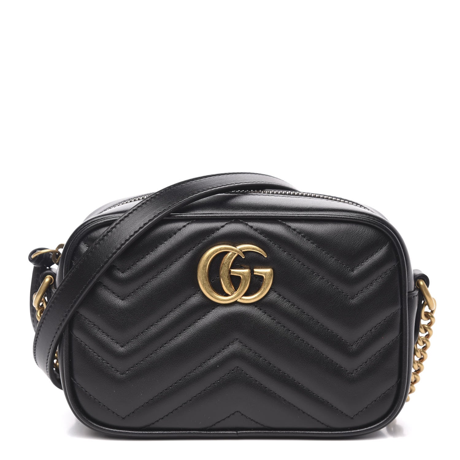 Gucci Calfskin Matelasse Mini GG Marmont Chain Shoulder Bag Black 1 of 11