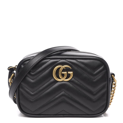 Gucci Calfskin Matelasse Mini GG Marmont Chain Shoulder Bag Black 1 of 11
