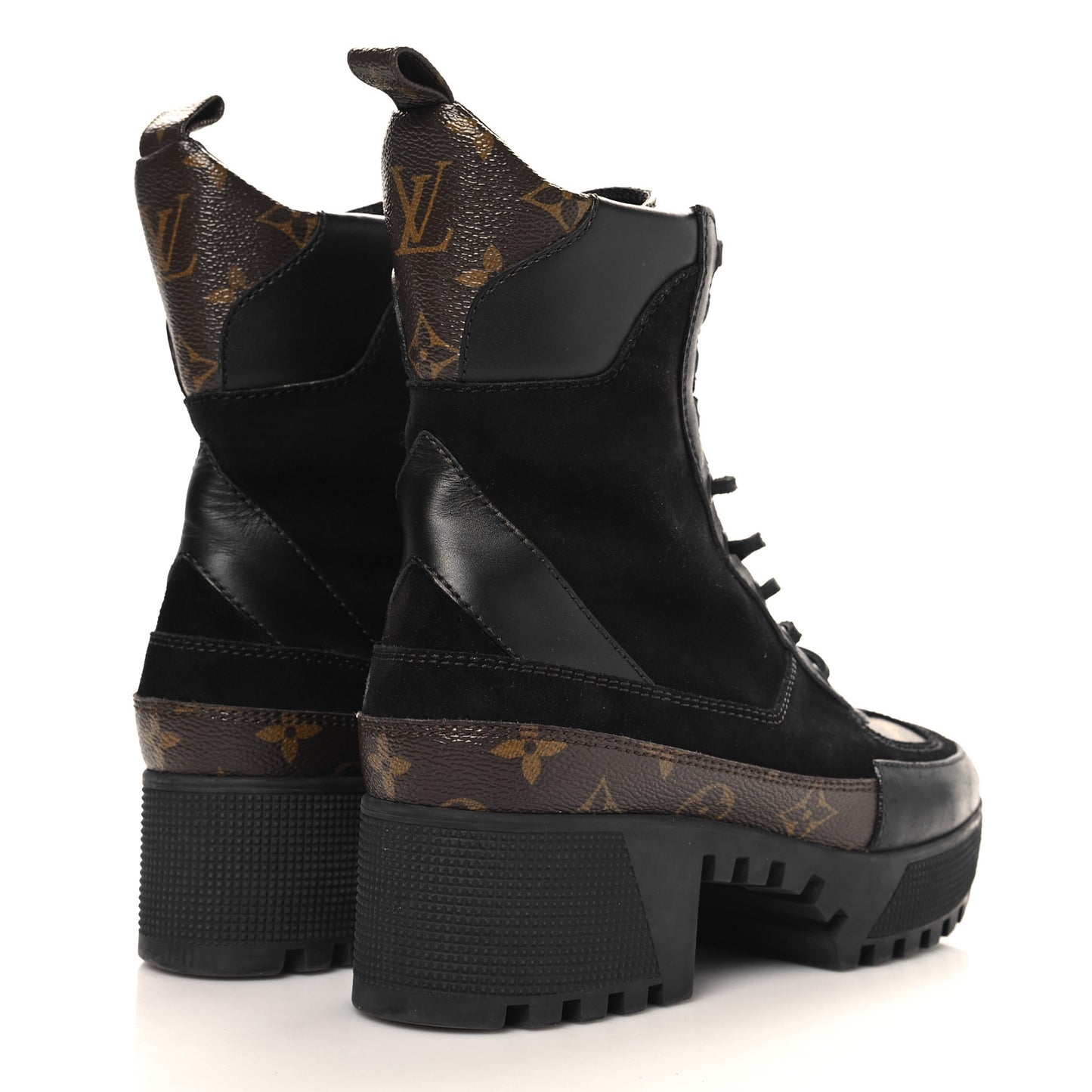Suede Calfskin Monogram Laureate Platform Desert Boots 38.5 Black