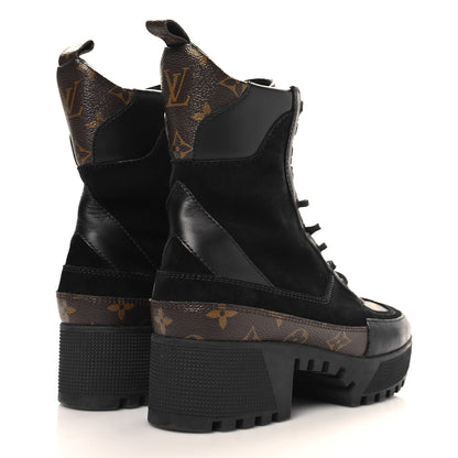 Louis Vuitton Suede Calfskin Monogram Laureate Platform Desert Boots 38.5 Black 5 of 8