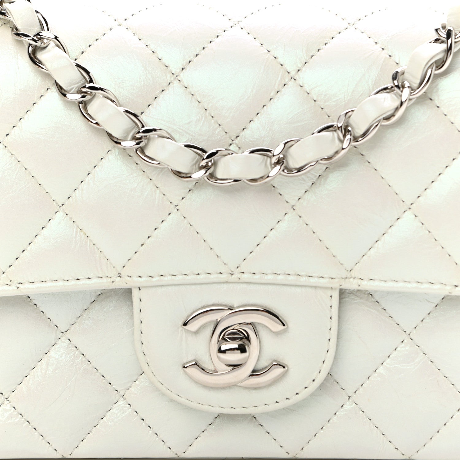 Chanel Iridescent Crumpled Calfskin Quilted Mini Rectangular Flap White 7 of 11
