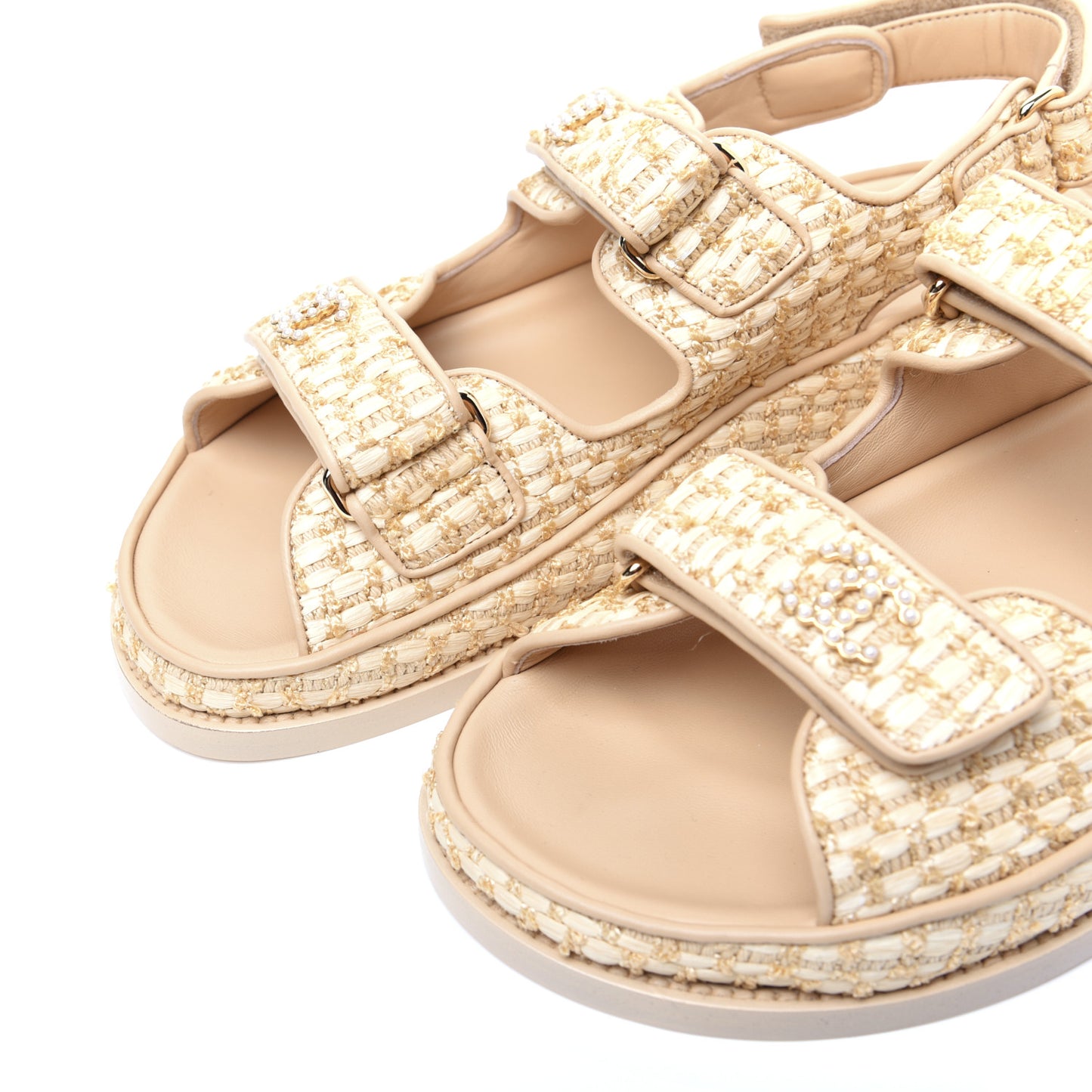 Braided Fabric Velcro Dad Sandals 39 Beige
