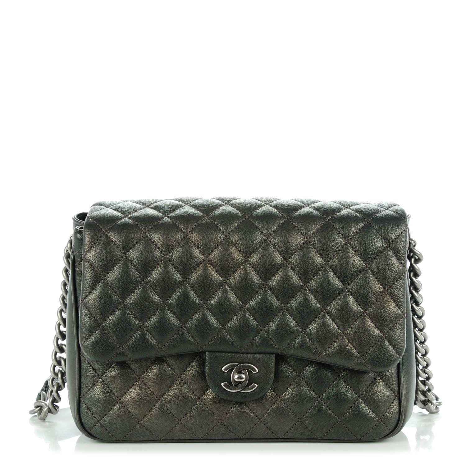 Chanel Metallic Goatskin Quilted Medium Rock In Rome Flap Charcoal 1 of 8