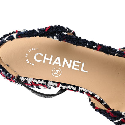 Chanel Tweed Grosgrain Cap Toe CC Slingback Flats 36.5 Navy Red White 7 of 10