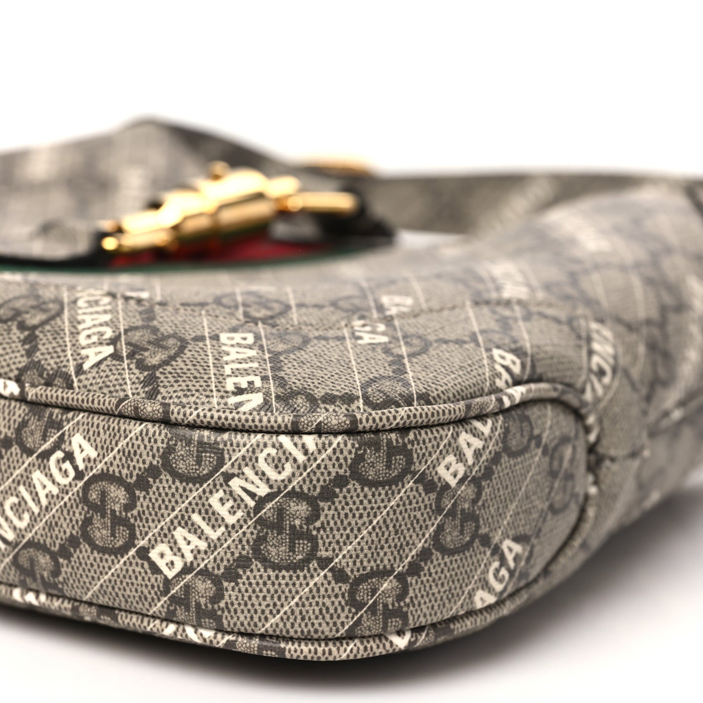 X BALENCIAGA GG Supreme Monogram Striped Logo Print Web Small Jackie 1961 Hobo Beige Ebony Mystic White