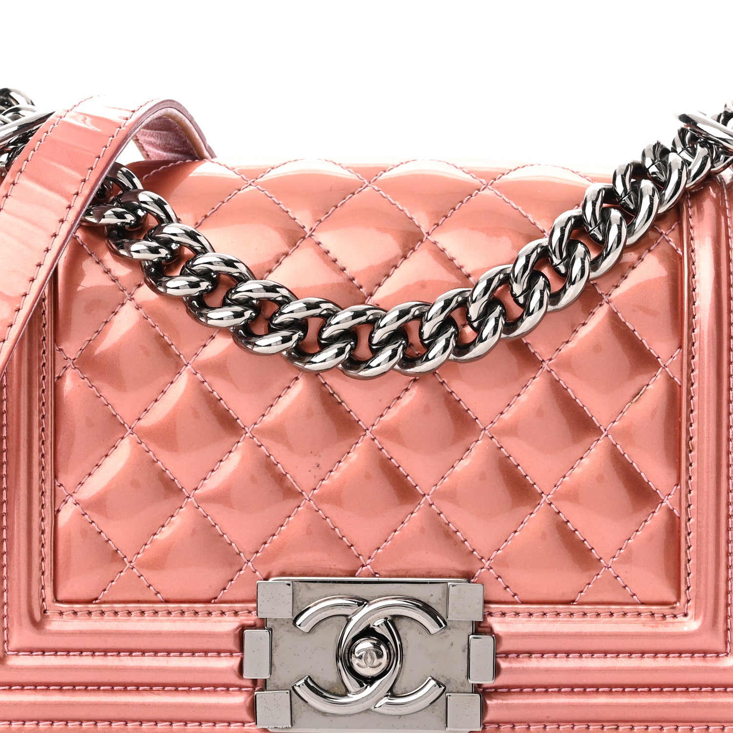Chanel Metallic Patent Calfskin Quilted Small Boy Flap Pink 8 of 14