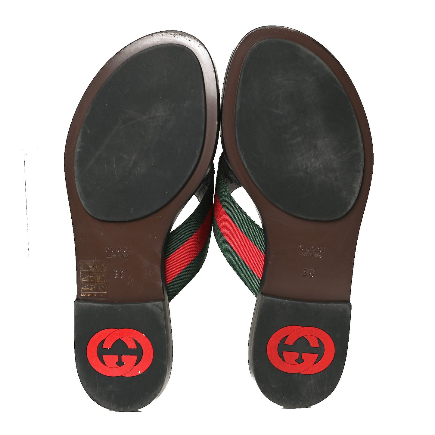 Nylon Calfskin Web GG Monogram Womens Thong Sandals 36 Green Red Cocoa