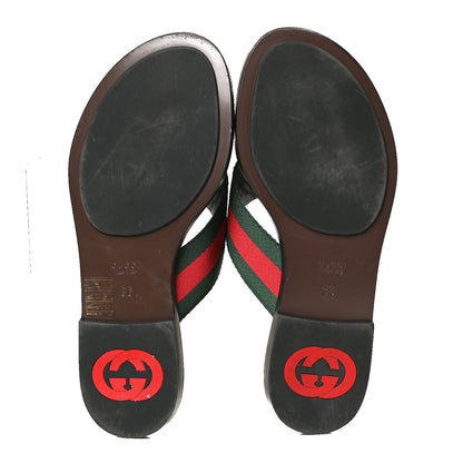 Gucci Nylon Calfskin Web GG Monogram Womens Thong Sandals 36 Green Red Cocoa 7 of 11