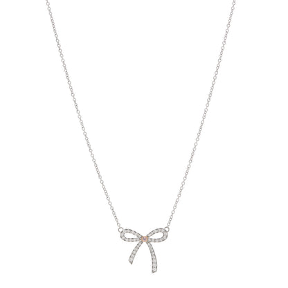 Tiffany Platinum 18K Rose Gold Pink Diamond Mini Bow Pendant Necklace 1 of 6