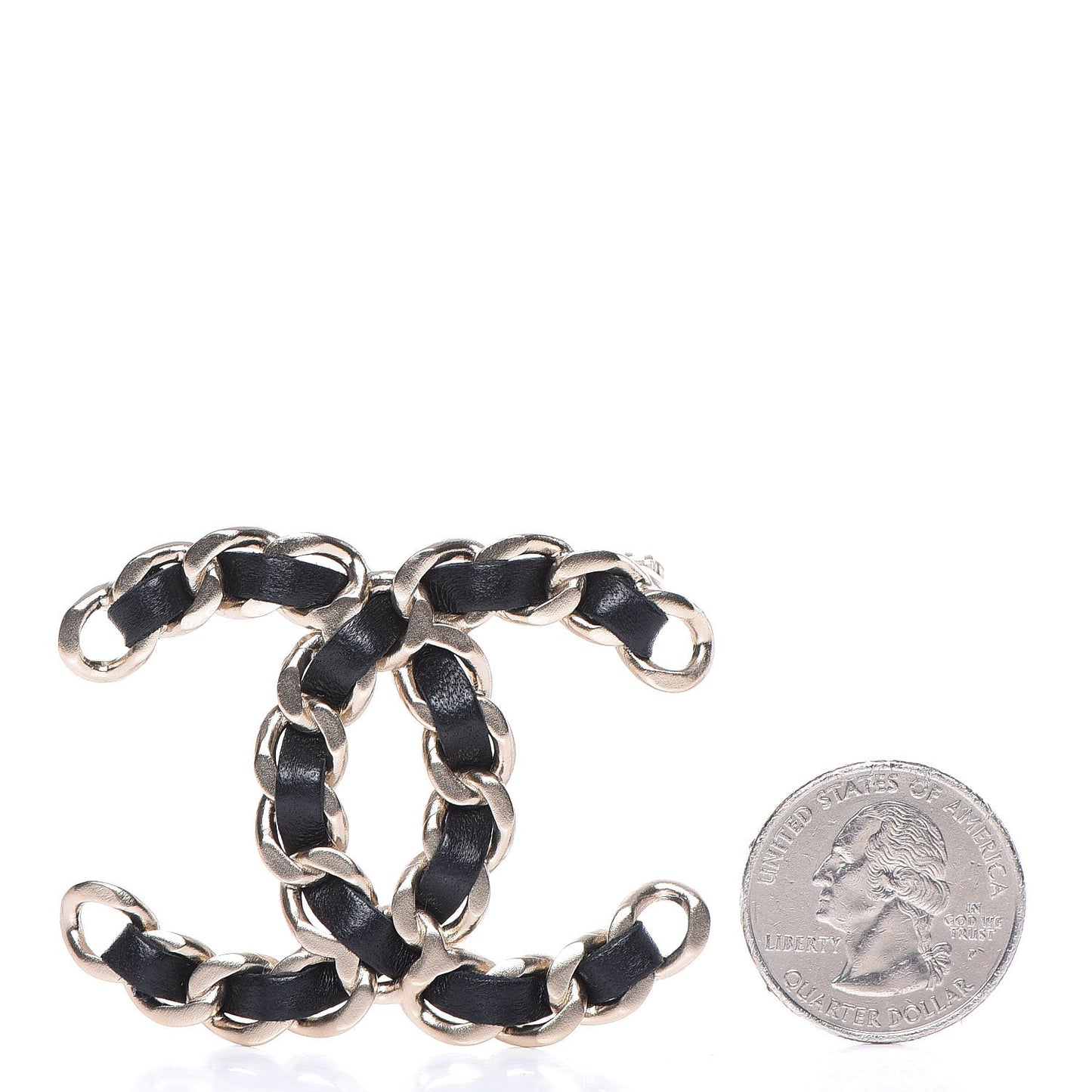 Lambskin Chain CC Brooch Black Gold