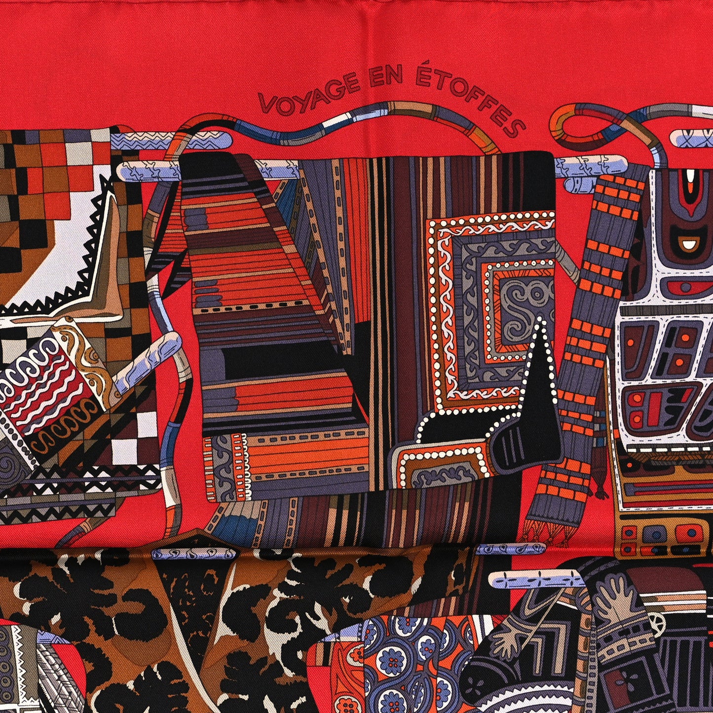 Silk Voyage En Etoffes Scarf 90 Rouge Brique Bleu Beige