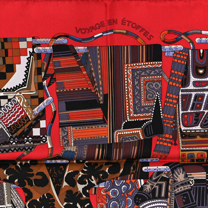 Hermes Silk Voyage En Etoffes Scarf 90 Rouge Brique Bleu Beige 4 of 4