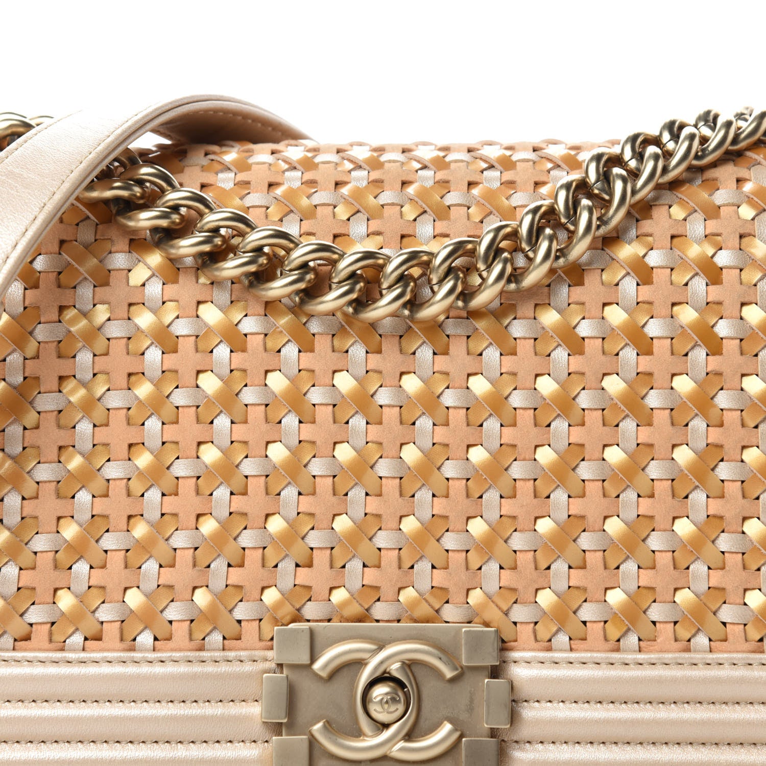Chanel Metallic Calfskin Braided Medium Boy Flap Beige Multicolor 10 of 10