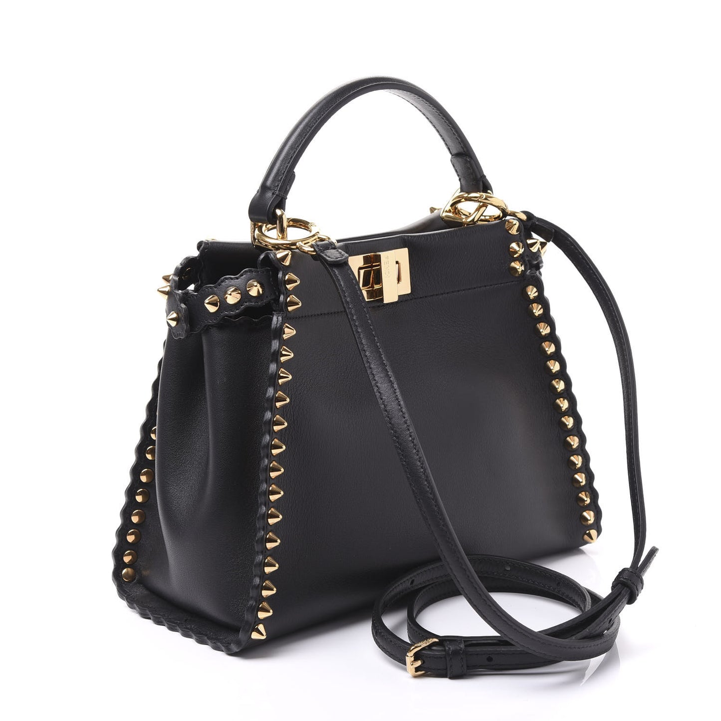 Vitello Seta Shiny Nappa Scalloped Studded Mini Peekaboo Iconic Satchel Black