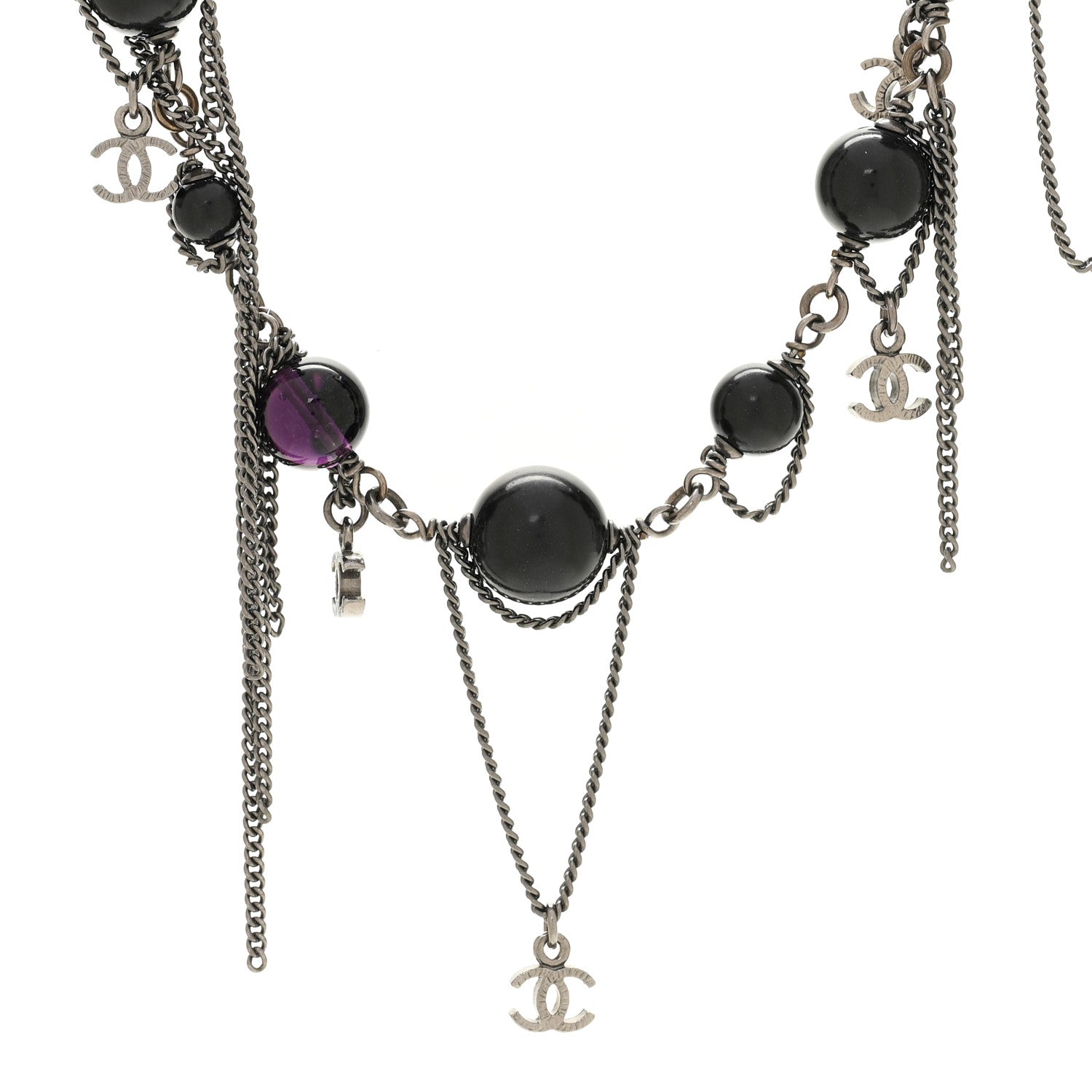 Chanel Ruthenium Pearl Beaded CC Choker Necklace Black 4 of 6
