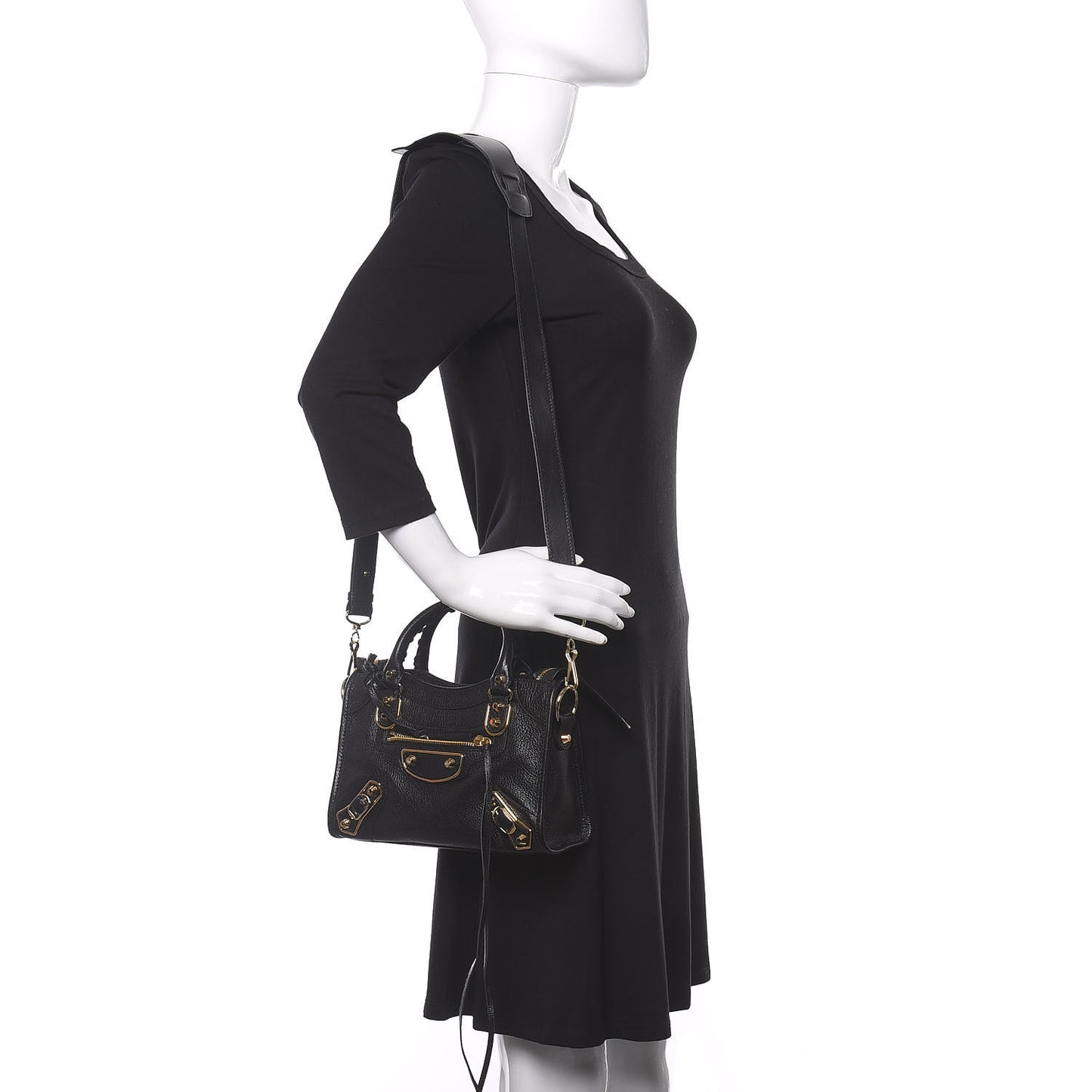 Chevre Gold Metallic Edge Hardware Mini City Black