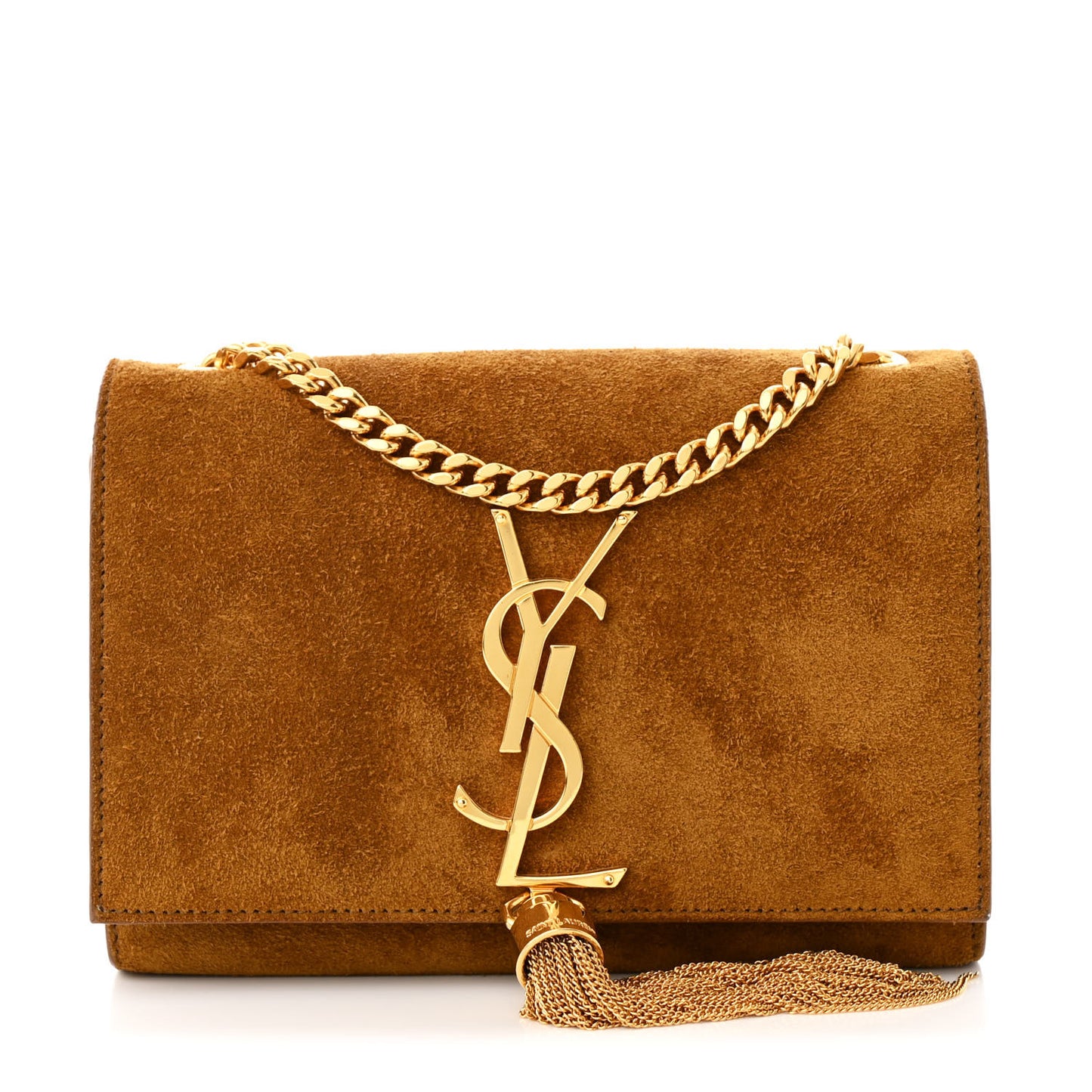 Suede Small Classic Monogram Kate Tassel Satchel Light Ochre