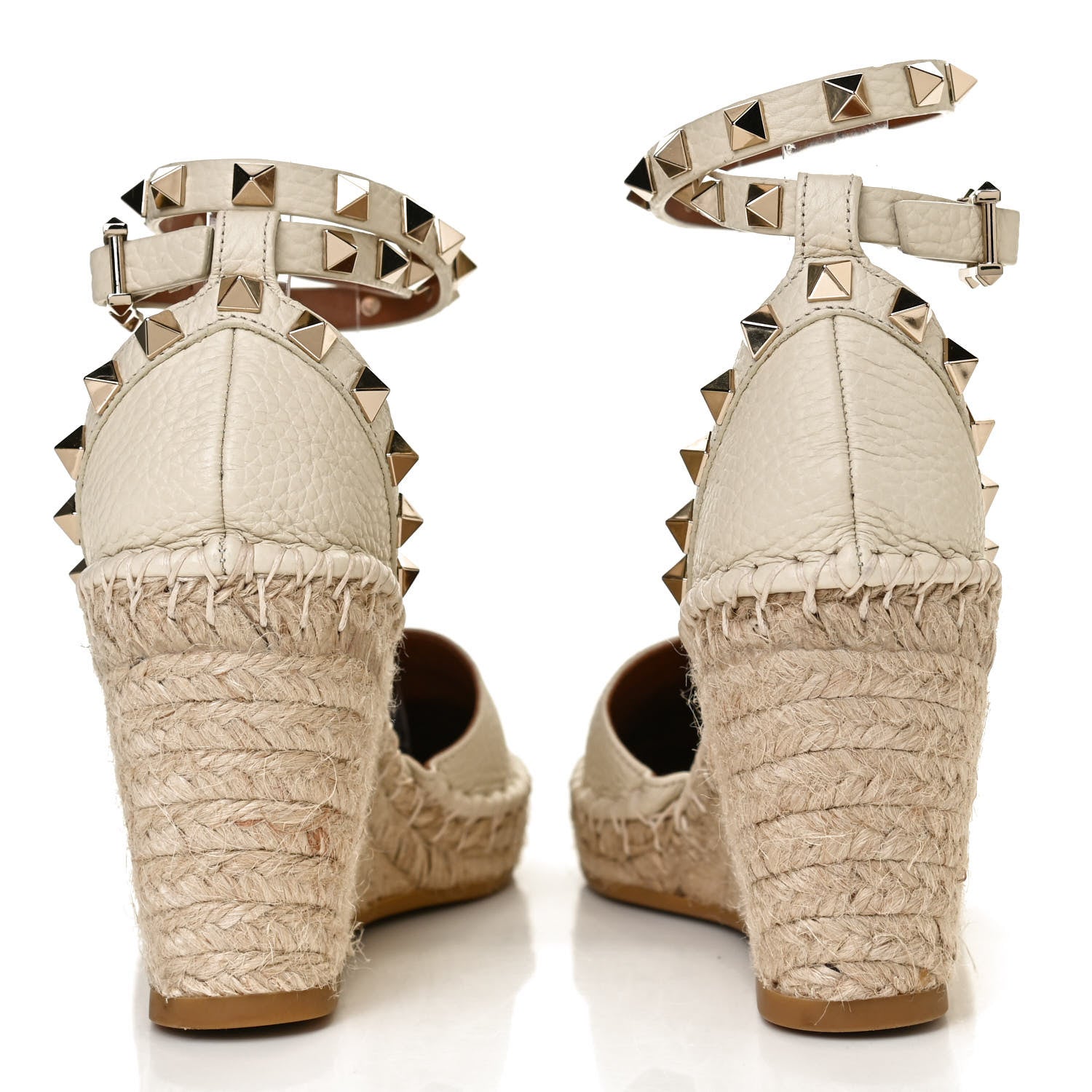 Valentino Garavani Grained Calfskin Rockstud Ankle Wrap Espadrille 15/85mm Wedges 35 Light Ivory 6 of 9