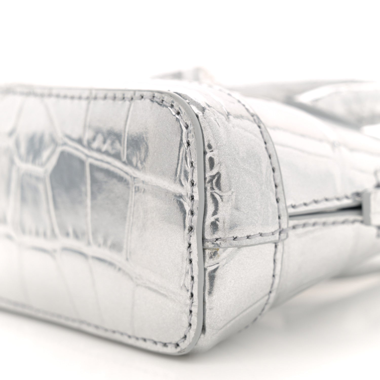 Balenciaga Metallic Calfskin Logo Crocodile Embossed Mini Ville Top Handle Bag Silver Black 10 of 11