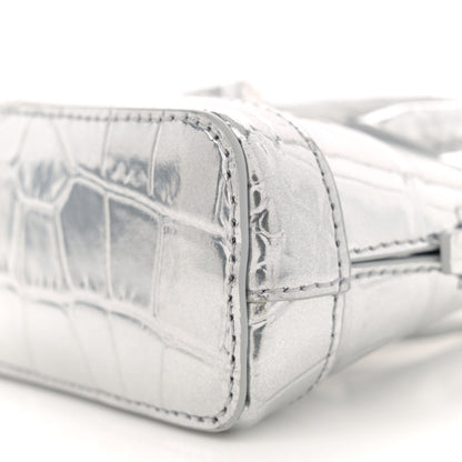 Balenciaga Metallic Calfskin Logo Crocodile Embossed Mini Ville Top Handle Bag Silver Black 10 of 11
