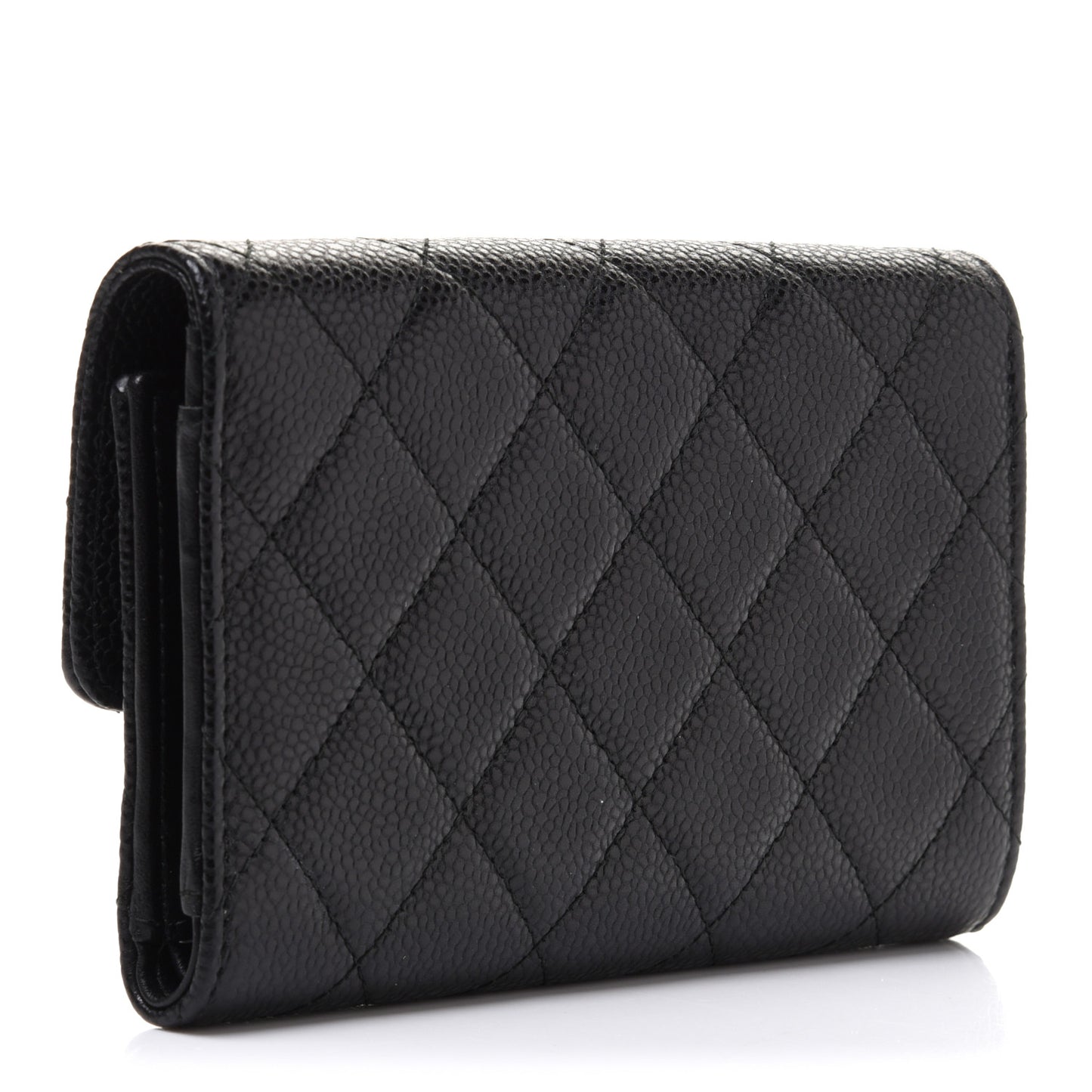 Caviar Quilted Small Golden Class Flap Wallet Black