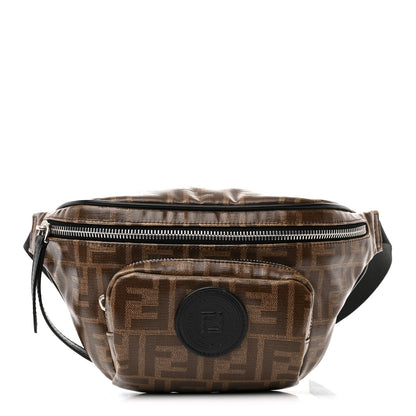 Fendi Glazed Fabric Vitello Century FF 1974 Stamp Patch Pocket Belt Bag Mogano Panna Black 1 of 14